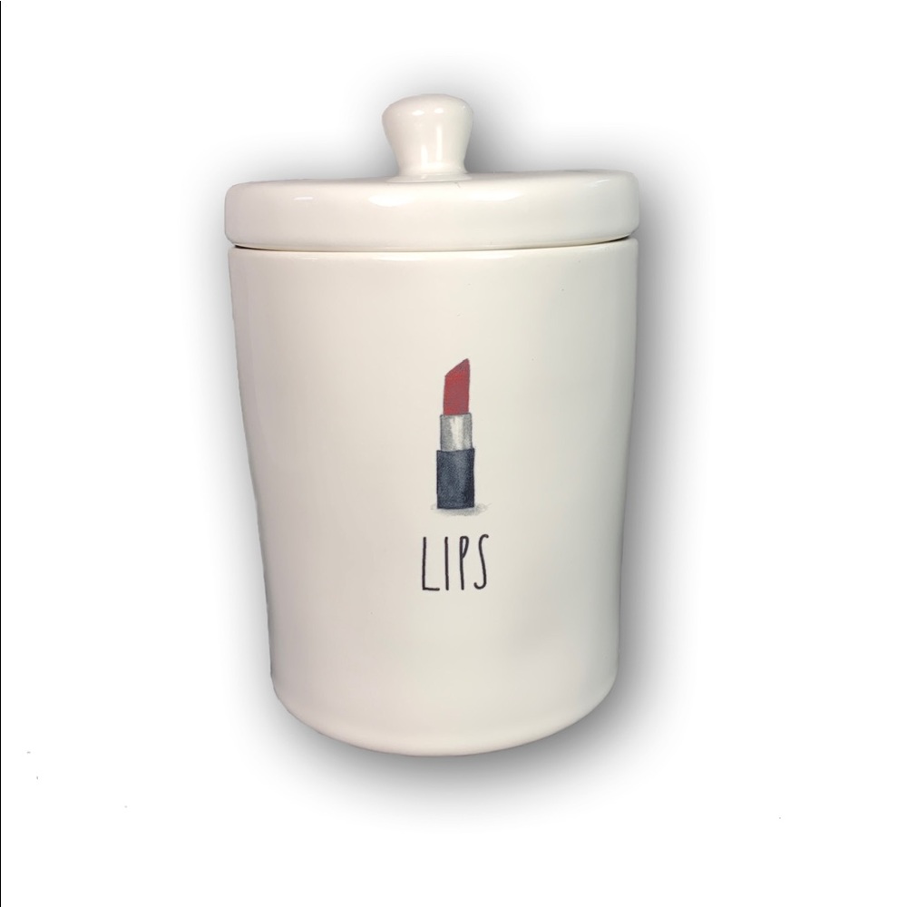 Rae Dunn 2019 LL “LIPS” ceramic makeup canister
